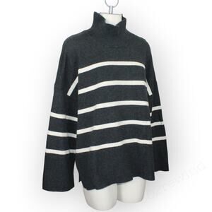 XL BananaRepublic Turtleneck Sweater Stripe Charcoal Heather Soft